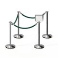 Montour Line Stanchion Post & Rope Kit Pol.Steel, 4FlatTop 3Green Rope 8.5x11H Sign C-Kit-3-PS-FL-1-Tapped-1-8511-H-3-PVR-GN-PS